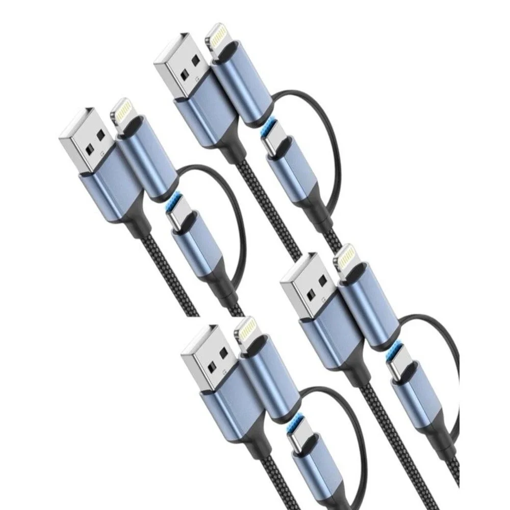 Lot 5 Braided Hybrid Charging Sync Cables USB w/ USB-C Lightening Adapter  Micro
